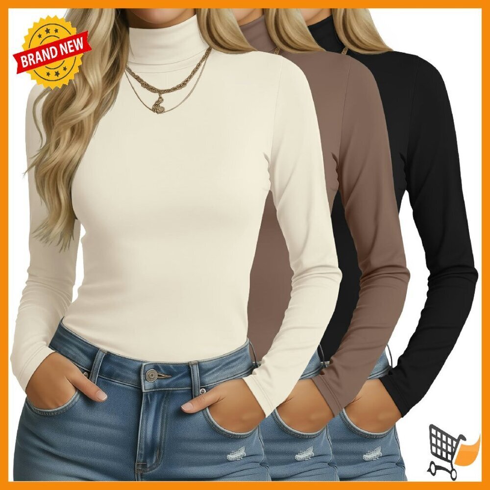 3 Pack Slim Fit Turtleneck Tops Lightweight Stretch Base Layer Tees